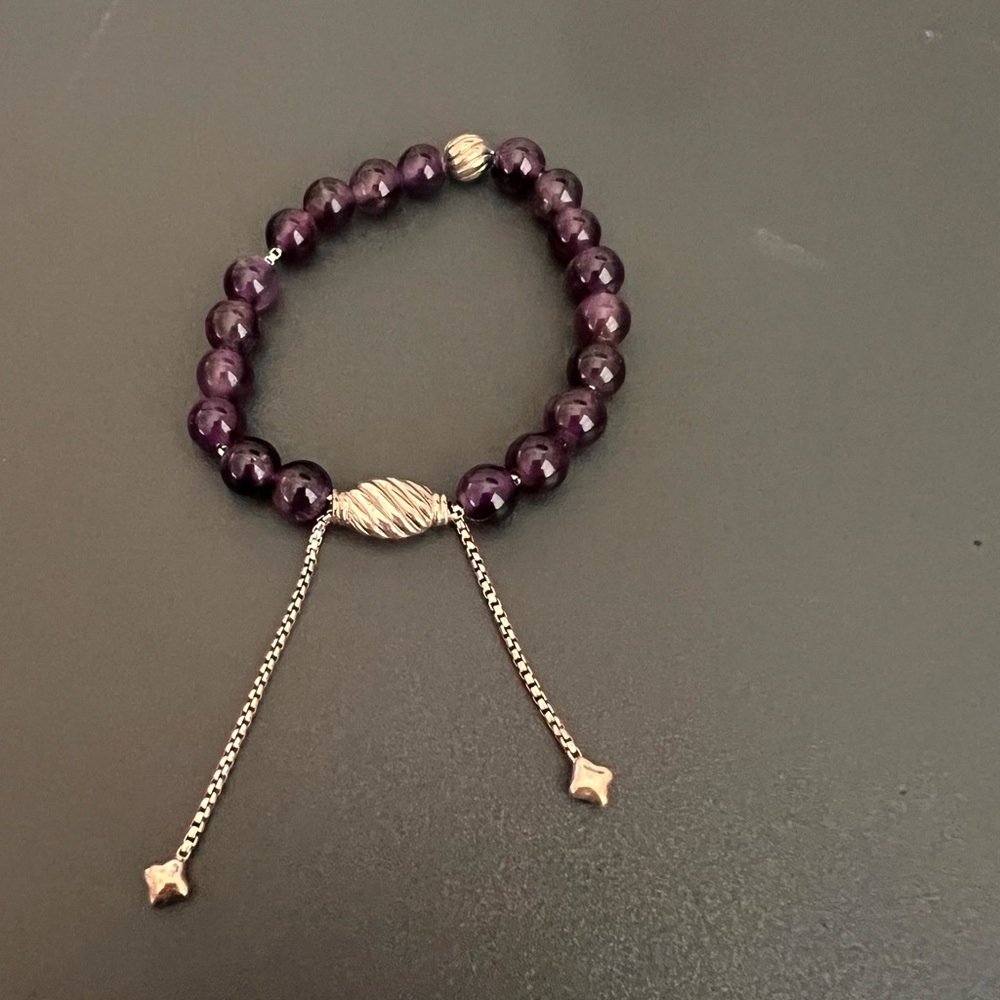 David Yurman Sterling Silver Purple Beaded Pull Bracelet - NEW - Picture 2 of 4